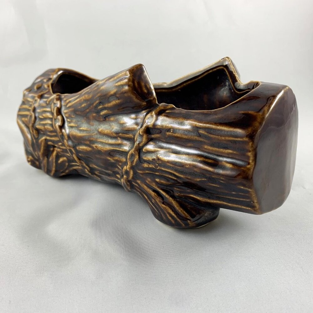 Vintage 1953 McCoy Pottery Log Planter, Glazed Ceramic, Antique, Rustic